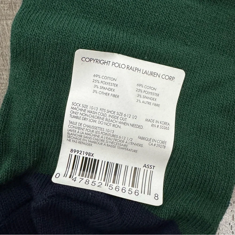 Polo Ralph Lauren Polo Bear Casual Red and Green Socks Cotton Blend New Sz 6-12